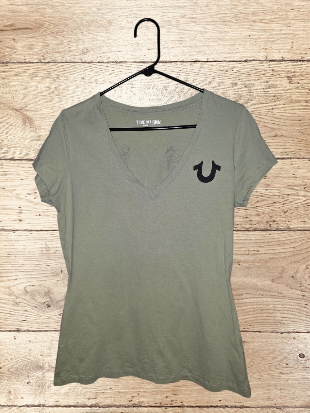 True Religion Women's V-Neck Tee in Sage Green